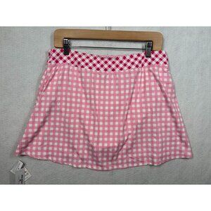 Lands' End x Draper James Women's Swim Skirt Pink White Gingham Check Size 12